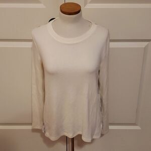 Bobeau Reda Snake Print Pleat Back Long Sleeve Crew Neck Cream Top Sz S NWOT